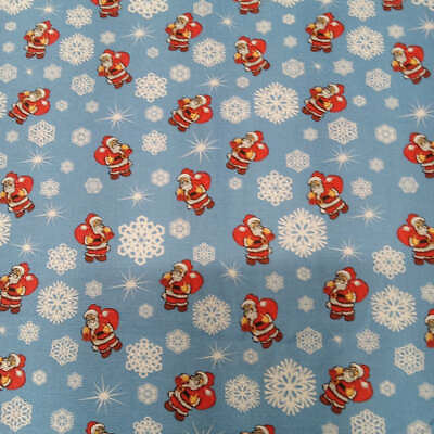 #ad Santa With Snowflakes Cotton Fabric