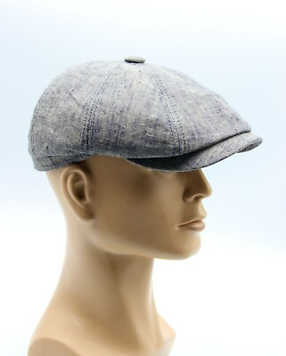 Men#x27;s baker boy cap trendy gray summer linen sun newsboy hat slouchy for spring