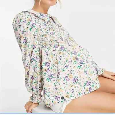 Pieces Maternity Blouse Women Size Medium Collar Smock in white floral