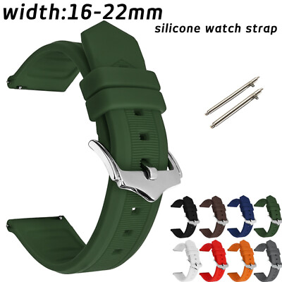 #ad Silicone Wrist Strap 16 18 19 20 21 22mm Sweat proof Bracelet Rubber Watch Band