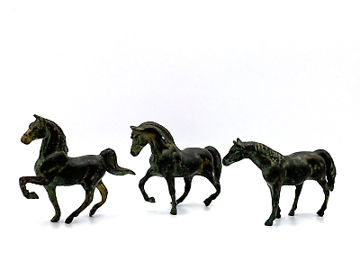 #ad 3 Vintage Horse Bronze Statues European made 3quot; Tall SMALL Beautiful