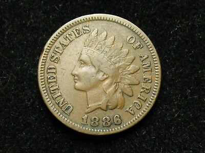 #ad OLD COIN SALE VF 1886 INDIAN HEAD CENT PENNY WITH PARTIAL LIBERTY SHOWING #47G