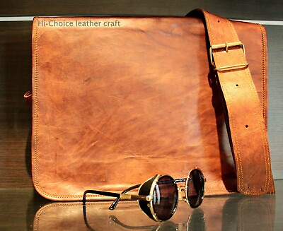 Mens Genuine Vintage Leather Satchel Messenger Man Laptop Briefcase Bag Shoulder