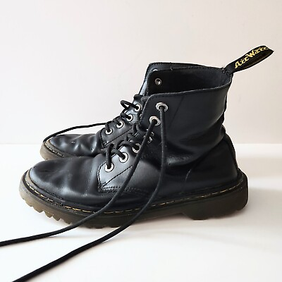 #ad Dr Doc Martens Women#x27;s Luana Air Wair Black Leather Combat Boots Lace Up Size 8