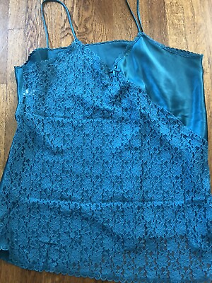 #ad Solid Lace Cami Slip Vintage 70s GlamourTurquoise Waist Top Size 26 28quot;