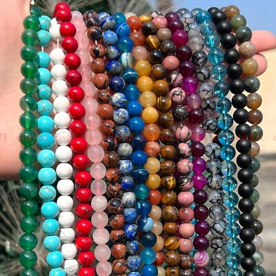 #ad Natural Gemstone Round Spacer Loose Beads Jewelry Making 4mm 6mm 8mm 10mm 12mm