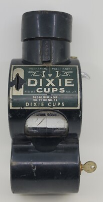 #ad Vintage Original Coin Operated Dixie Cup Dispenser W Keys Works Antique 1910#x27;s
