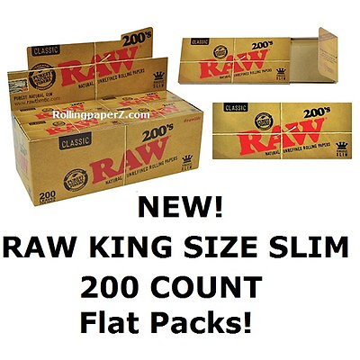 #ad FULL BOX 40 Packs RAW 200#x27;s Classic King Size Slim FLAT PACK Rolling papers