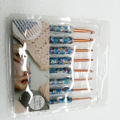 #ad 8pcs Blue Pottery Crochet Hooks Needles Knit Set，TPR Hilt Weave Tools