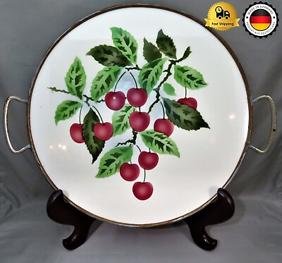 #ad Rare Vintage Porcelain Plate MCM 1950s Retro Tray Mid Century Red Cherries