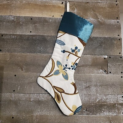 #ad 20quot; Cotton amp; Polyester Floral Christmas Stocking BlueWhiteTanBrown Color