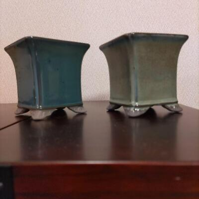 #ad Bonsai Pot Signed Toen Glazed Set of 2 pcs Size Small