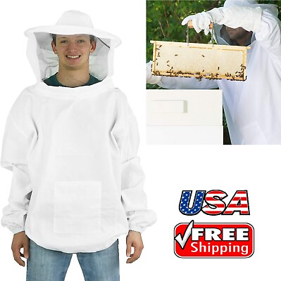 Beekeeping Jacket Equipment Veil Bee Keeping Cotton Suit Hat Pull Over Smock USA