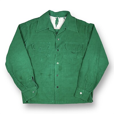 #ad #ad Vintage 60s Green Corduroy Button Down Shirt Distressed Men’s Size Medium USA