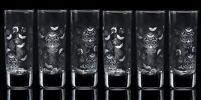 Halloween Set of 6 Sugar Skulls Satin Etched 2.25 oz. Shot Glass by Luminarc