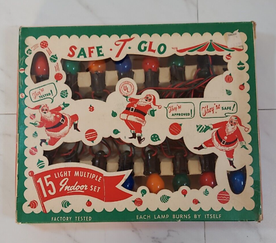 #ad Vintage Mid Century 1950s Safe T Glo 15 Christmas Lights Multi Color Working