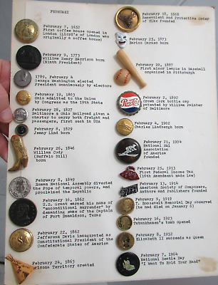 #ad Rare Antique Buttons Collection Commemorating Historic Events of February