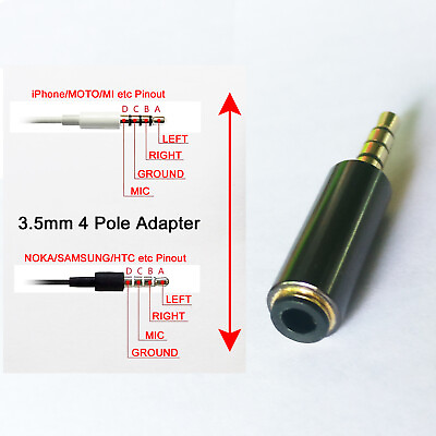 100x 3.5mm 4 Pole Male to Female Phone Headset Adapter for iPhone Nokia Samsung