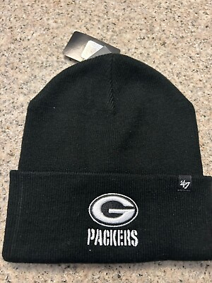 #ad Green Bay Packers #x27;47 Brand NEW Black Cuffed Knit Beanie Hat NEW