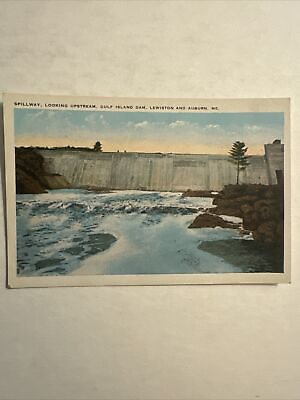 #ad Spillway Looking Upstream Gulf Island Dam Lewiston Auburn Maine Postcard Vtg