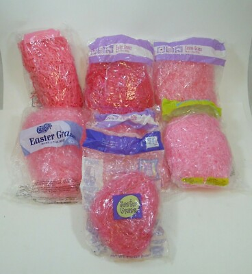 #ad 7 NEW BAGS OF EASTER GRASS PINK amp; RED 1.75 2 OZ EACH BASKET DECORATIONS