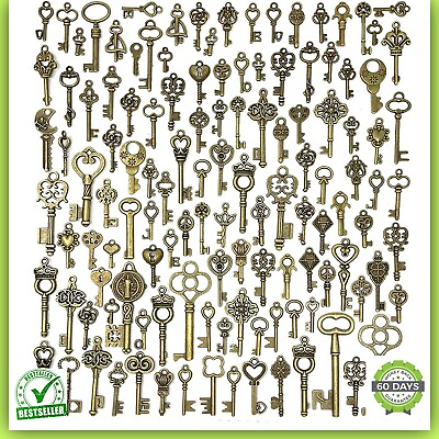 Old Vintage Antique Skeleton 125 Keys Lot Small Large Bulk Necklace Pendant Cra