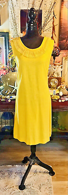 #ad #ad Vintage 60#x27;s Spring Yellow Linen Crochet Day Tripping Mod Spirit Minty Dress