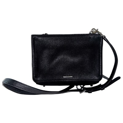 Rebecca Minkoff Crossbody Handbag Black Leather Studs Long Leather Zip Pulls