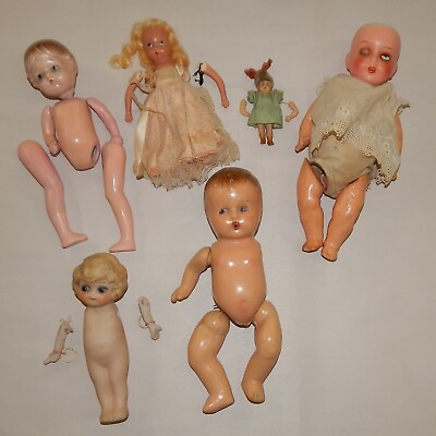 #ad Lot of Vintage amp; Antique Dolls for Repair Bisque Composition Celluloid