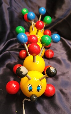 Vintage Kouvalias Caterpillar Pull Toy Children’s Toy Rainbow Chippy Primary Clr