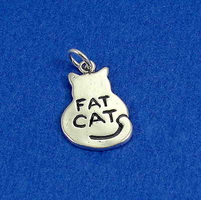 .925 Sterling Silver FAT CAT CHARM Kitty Kitten PENDANT