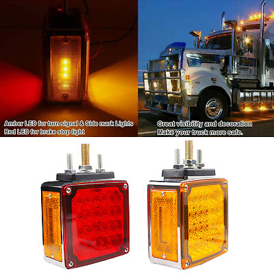 #ad 2Pcs AmberRed Square 60LED Double Face Stud Mount Cab Fender Turn Signal Lights