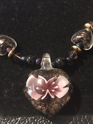 #ad Flower necklace Heart Flower Beads floral women’s glass Artsy