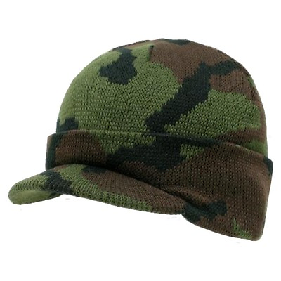 #ad Green Camo Visor Beanie Jeep GI Knit Camouflage Military Watch Cap Caps Hat Hats
