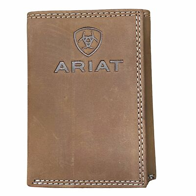 #ad Ariat Mens Leather Embossed Shield Logo Tri fold Wallet Brown