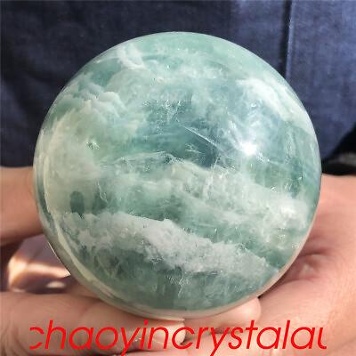 #ad 1.34LB Natural Green fluorite ball crystal quartz sphere 71mm reiki XQ376