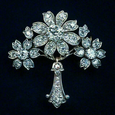 4.5 Ct Round Cut Diamond Beauty Antique Floral Brooch Pin 14k White Gold Finish