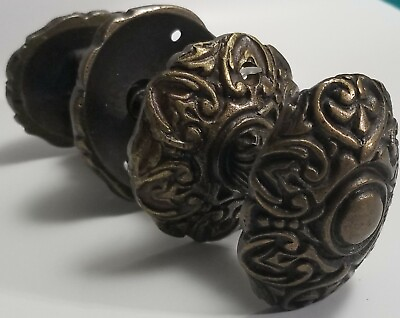 Ornate Cast Bronze Privacy Bedroom Door Knobs w backing plates Made in India