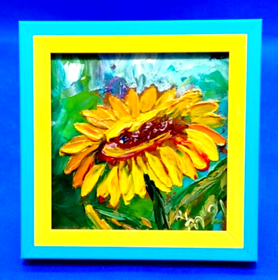 #ad Original modern painting Sunflower handmade art ooak COMBINED DELIVERY AVAILABLE