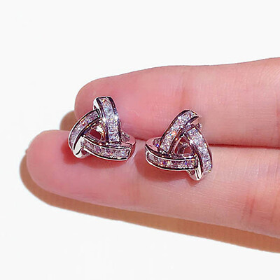 #ad Wedding 925 Silver Women Stud Earrings Unique Cubic Zirconia Jewelry Gifts
