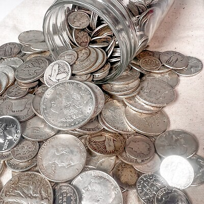 #ad Mason Jar Silver Coin Mixed Lot ESTATE SALE LIQUIDATION US Silver Coins