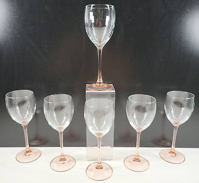#ad #ad 6 Luminarc Rose Claret Wine Glasses Set Elegant Pink Stemware Cristal France Lot