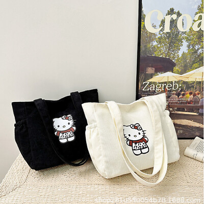 #ad Cute Women Girl#x27;s Hello Kitty Shoulder Bag Corduroy Handbag Satchel Tote Gifts