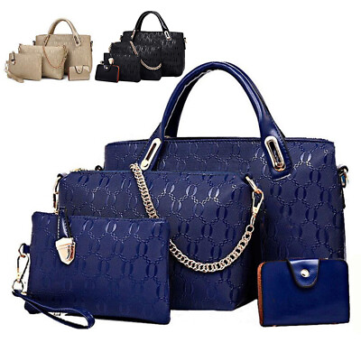 4Pcs Set Women Lady Leather Handbags Messenger Shoulder Bags Tote Satchel Purse