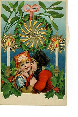#ad #ad Antique Mechanical KALEIDOSCOPE Spinner Christmas Postcard Children Kiss Candles