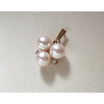 #ad Authentic Mikimoto K14 Pearl Diamond Pendant Top 7.0mm Beautiful Condition 2.5g