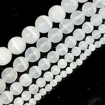 Gemstone Genuine White Selenite Round Loose Bead 15quot; 4 6 8 10mm 12mm Jewelry