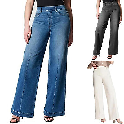 #ad Ladies Stretch Elastic Waist Pants Wide Leg Jeans Denim Trousers XS 4XL
