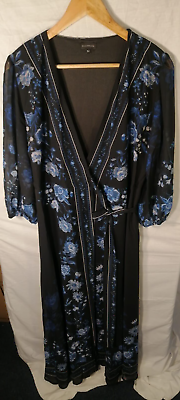 #ad Ladies Wrap Dress Blue Floral Printed Women Midi Dress Kaleidoscope UK 12 EU 40