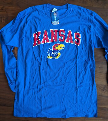 #ad NEW Kansas Jayhawks Shirt Size Large University Mascot Graphic Long Sleeve Tee